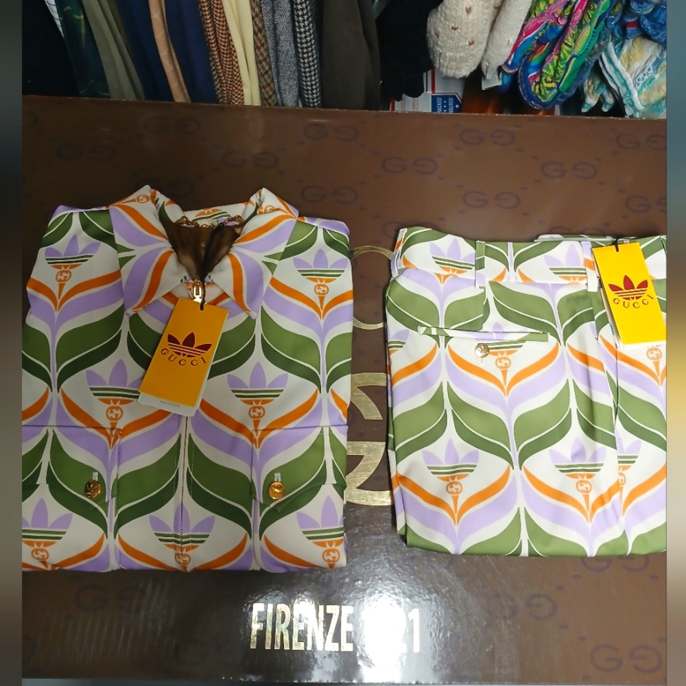 Gucci X Adidas Trefoil Print 2Pcs. Jacket And Shorts Men